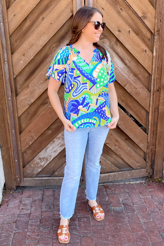 Destined For You Blue Print Top - Lyla's: Clothing, Decor & More - Plano Boutique