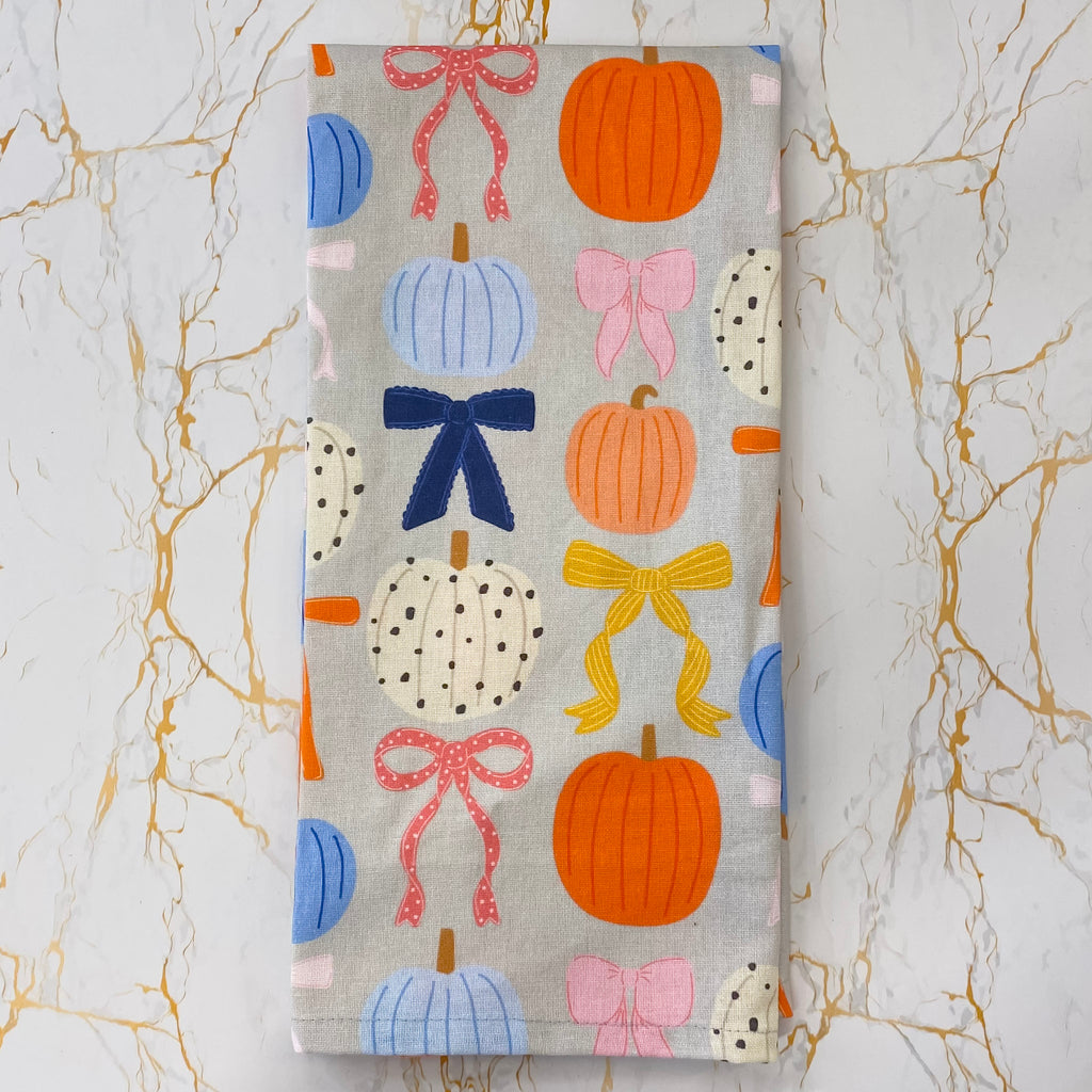 Fall Pumpkins & Coquette Bows Tea Towel - Lyla's: Clothing, Decor & More - Plano Boutique
