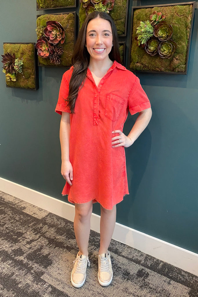 In Love Washed Denim Red Dress - Lyla's: Clothing, Decor & More - Plano Boutique