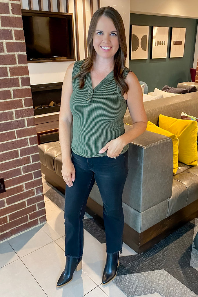 Pretty Please Henley Olive Tank - Lyla's: Clothing, Decor & More - Plano Boutique