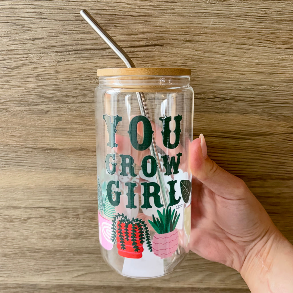 You Grow Girl Plant Glass Can - Lyla's: Clothing, Decor & More - Plano Boutique