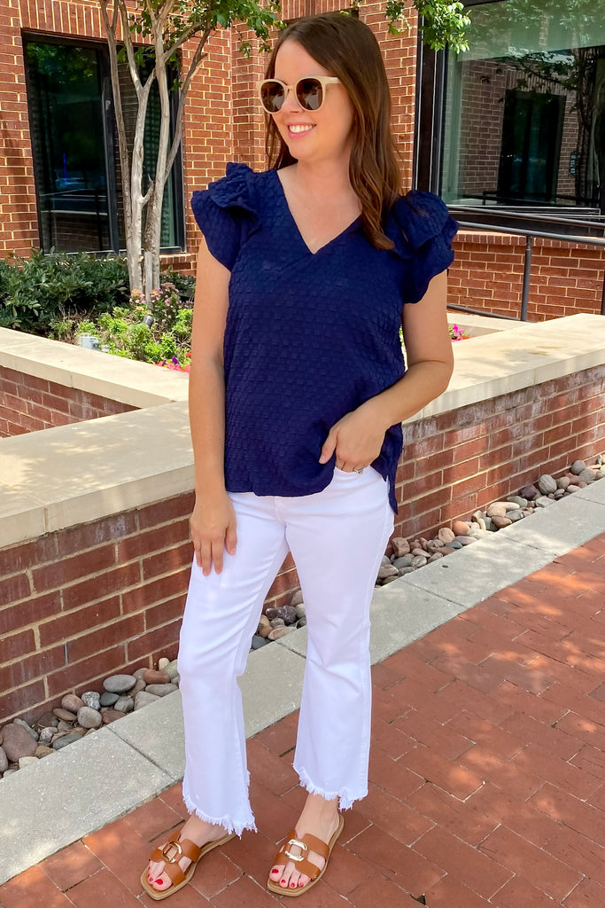Ring a Bell Textured Navy Top - Lyla's: Clothing, Decor & More - Plano Boutique