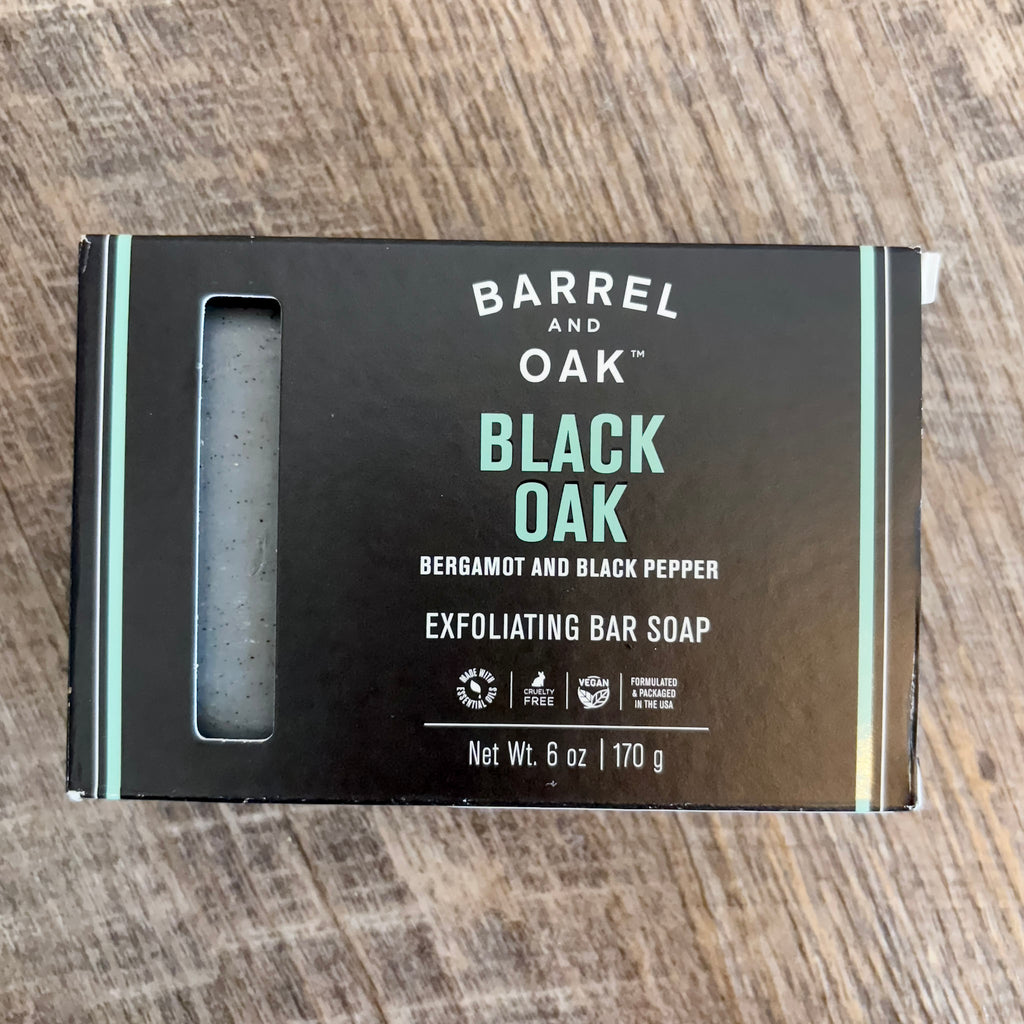 Barrel and Oak Exfoliating Bar Soap - Black Oak - Lyla's: Clothing, Decor & More - Plano Boutique