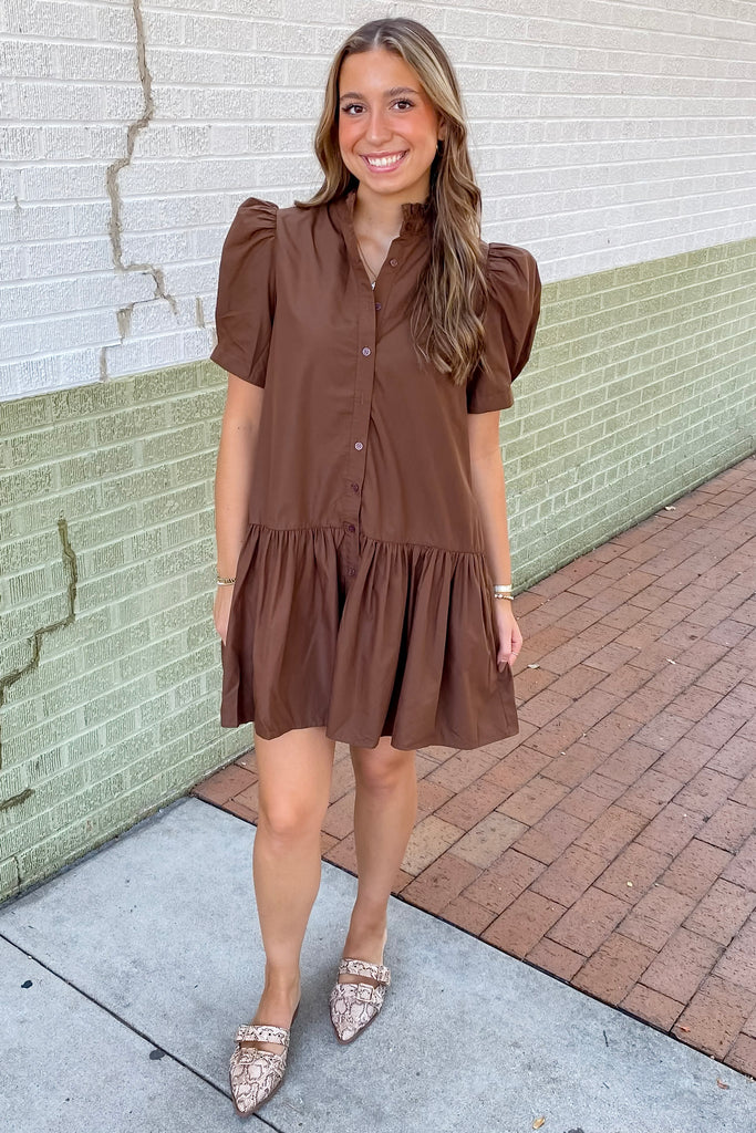 In My Fall Feels Brown Ruffle Dress - Lyla's: Clothing, Decor & More - Plano Boutique