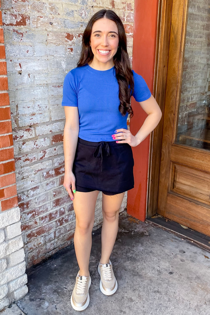 Athleisure Essential Micro Ribbed Blue Top - Lyla's: Clothing, Decor & More - Plano Boutique