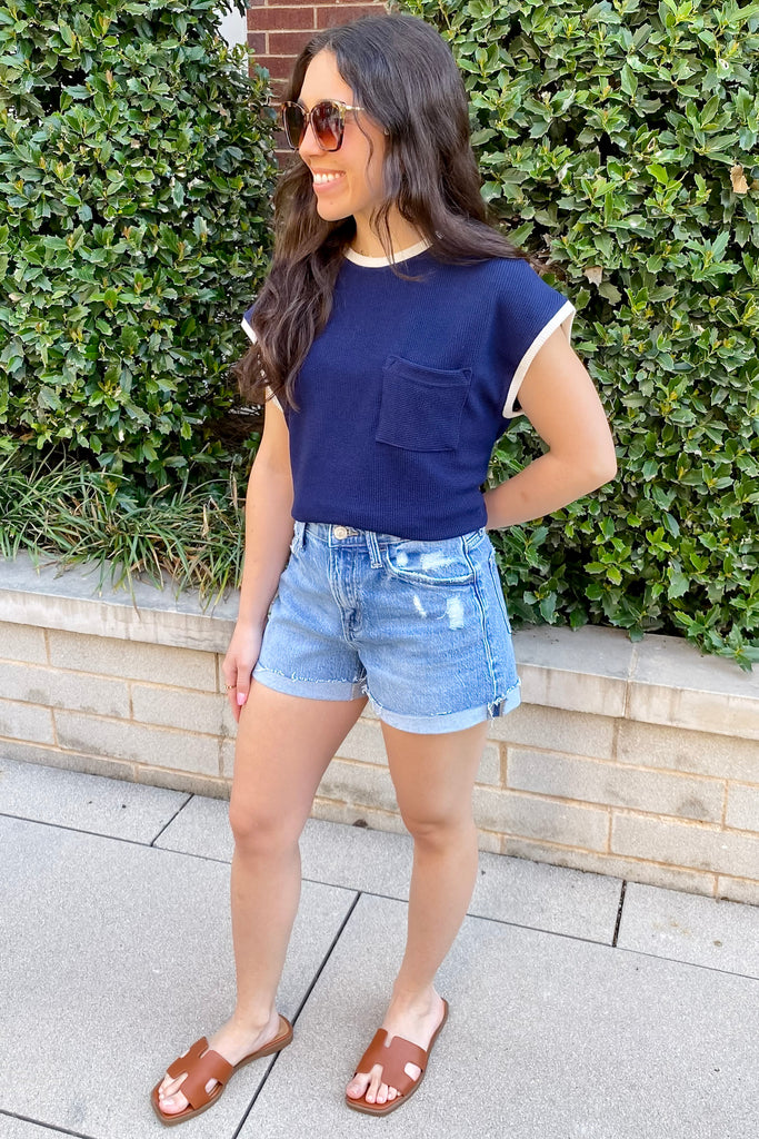 Rebecca Sirious High Rise Single Cuff Denim Shorts by Vervet - Lyla's: Clothing, Decor & More - Plano Boutique