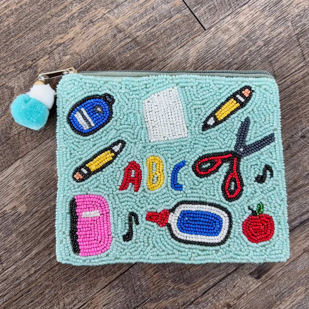 Teacher School Symbols Beaded Coin Purse - Lyla's: Clothing, Decor & More - Plano Boutique
