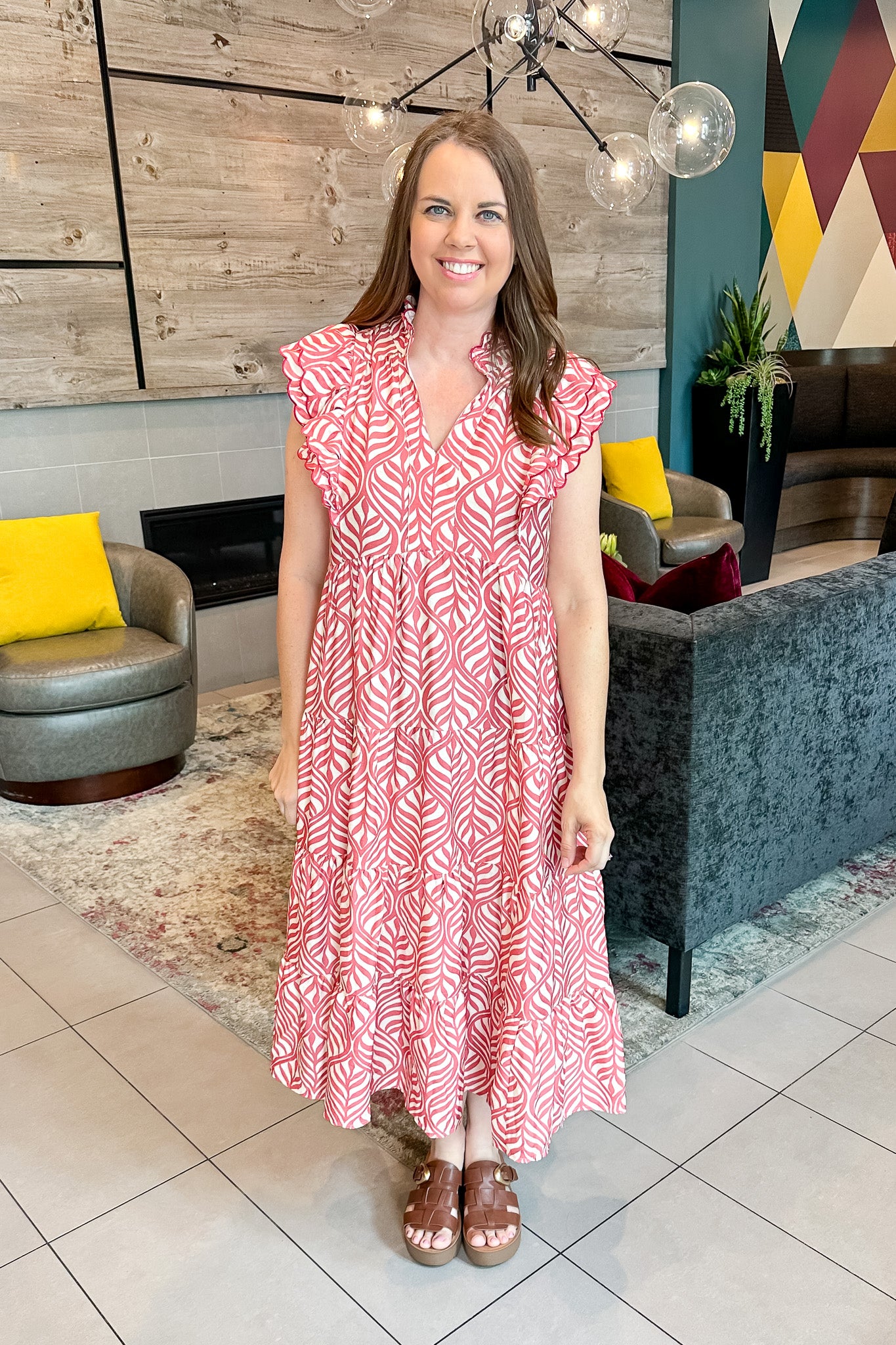 bold print midi dress Borderline Ogee Print Midi Rose Dress Small