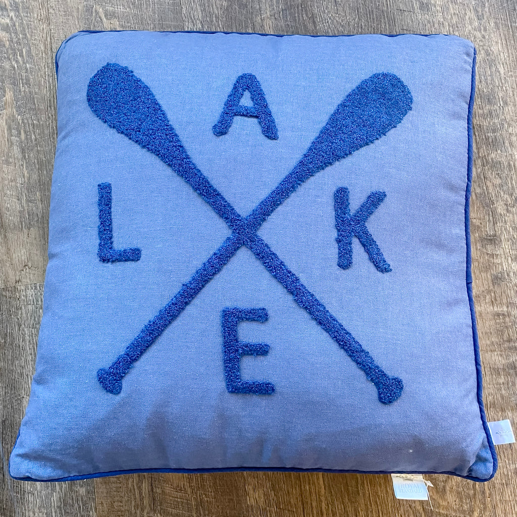 Lake Embroidered Blue Pillow - Lyla's: Clothing, Decor & More - Plano Boutique