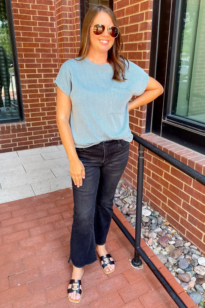 Seafoam Ribbed Pocket Top - Lyla's: Clothing, Decor & More - Plano Boutique