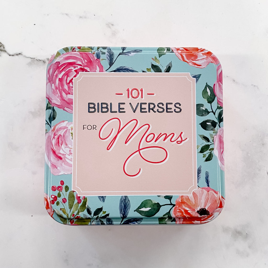 101 Bible Verses For Moms Coral Pink Scripture Cards in a Tin - Lyla's: Clothing, Decor & More - Plano Boutique