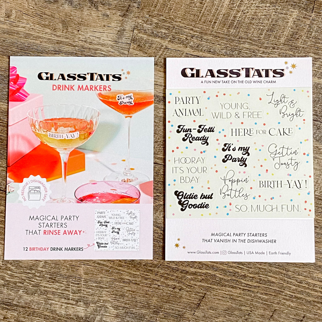 Birthday Party Drink Markers by GlassTats - Lyla's: Clothing, Decor & More - Plano Boutique
