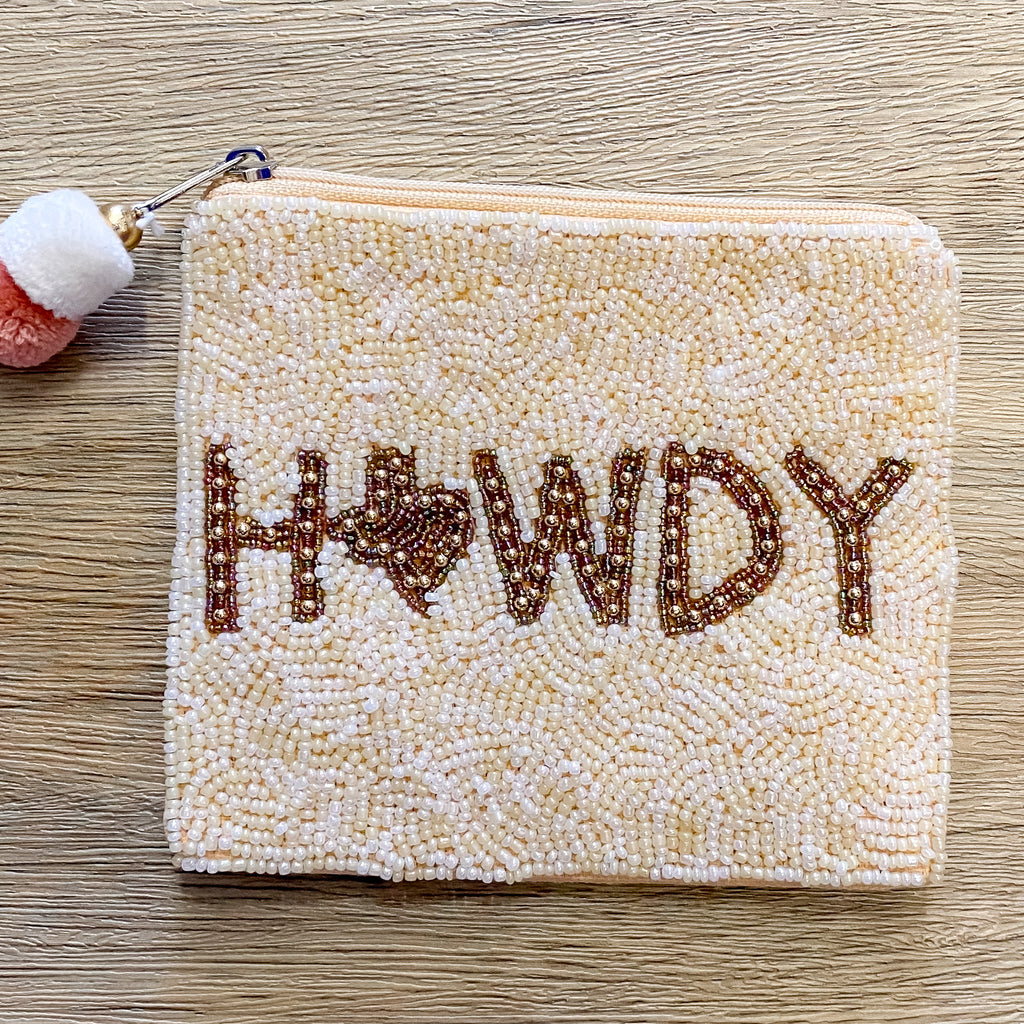 Howdy Texas Cream Beaded Pouch - Lyla's: Clothing, Decor & More - Plano Boutique