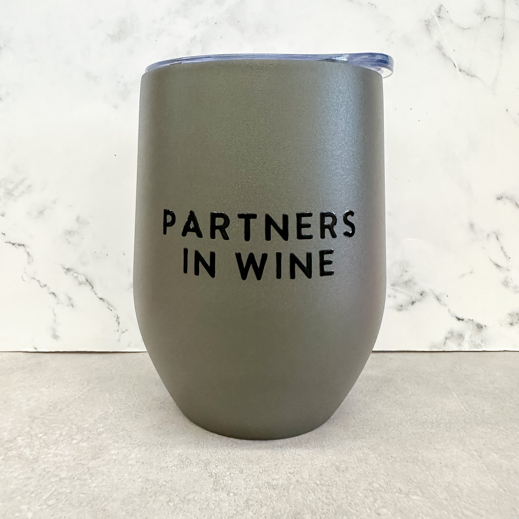 Partners in Wine Charcoal Wine Tumbler - Lyla's: Clothing, Decor & More - Plano Boutique