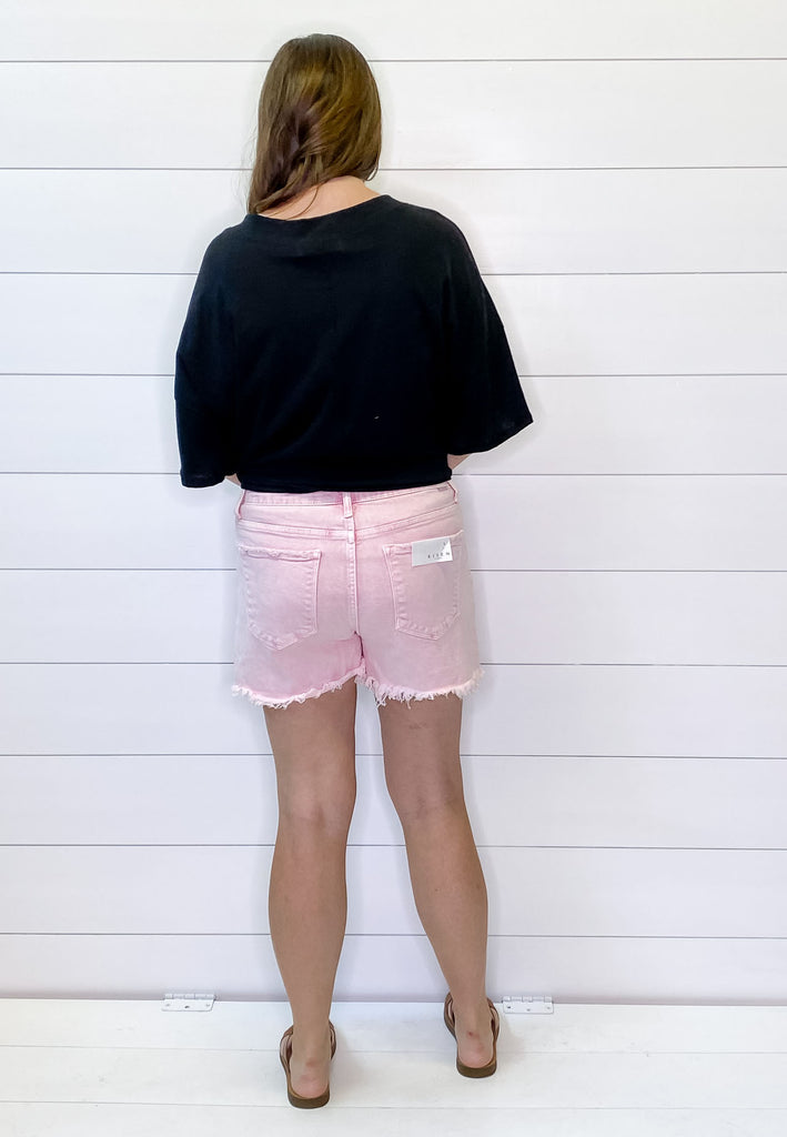 Acid Pink High Rise Frayed Hem Shorts by Risen - Lyla's: Clothing, Decor & More - Plano Boutique