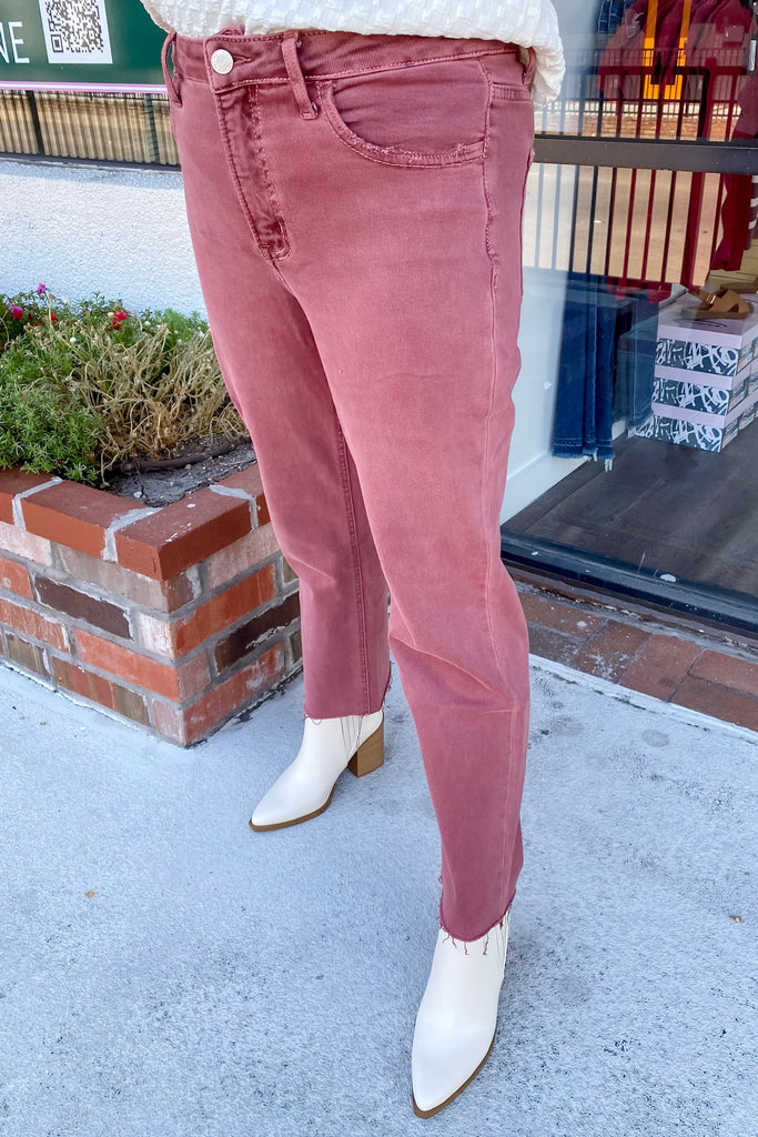 Wine High Rise Straight Crop Denim by Lovervet - Lyla's: Clothing, Decor & More - Plano Boutique