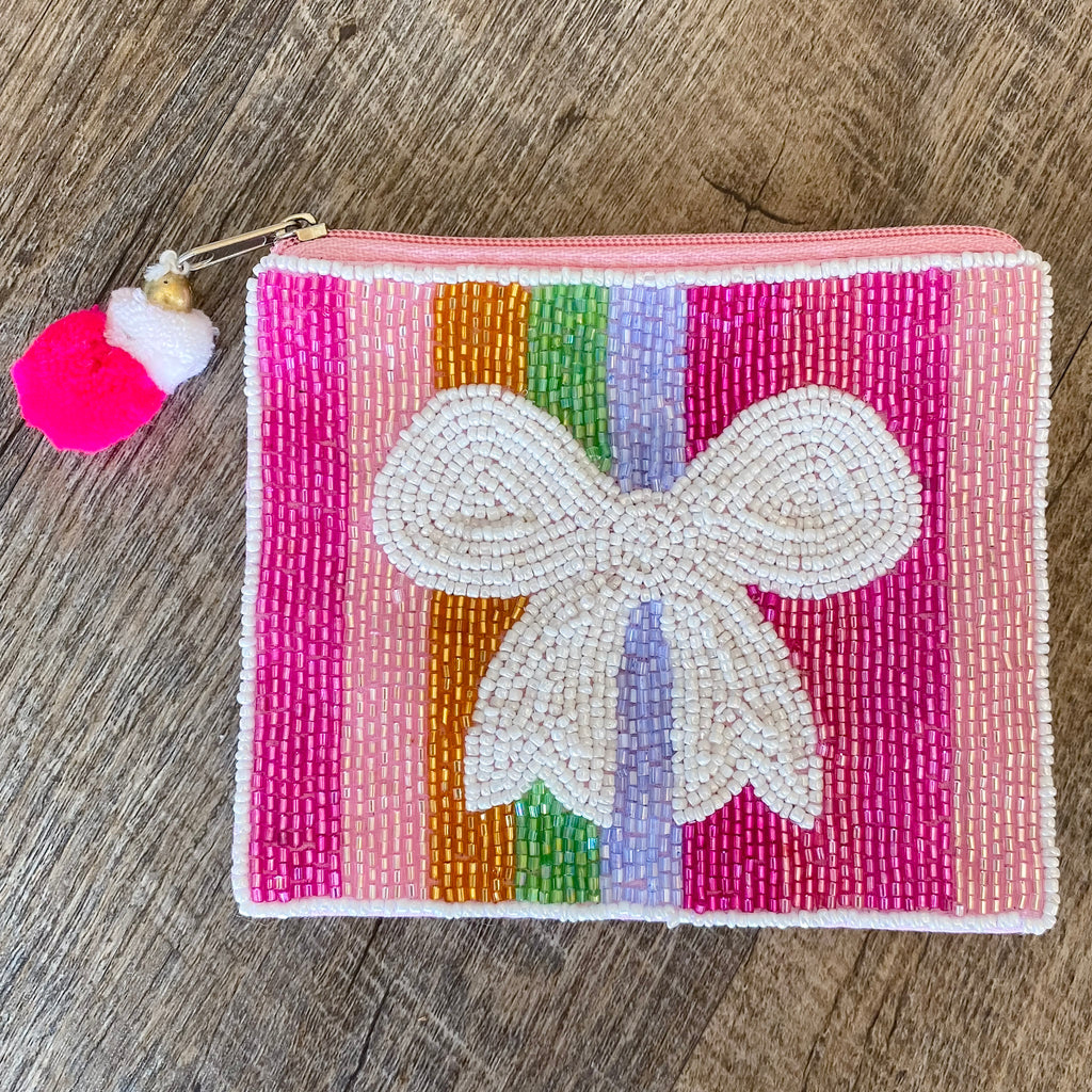 Multi Striped Beaded Bow Pouch - Lyla's: Clothing, Decor & More - Plano Boutique