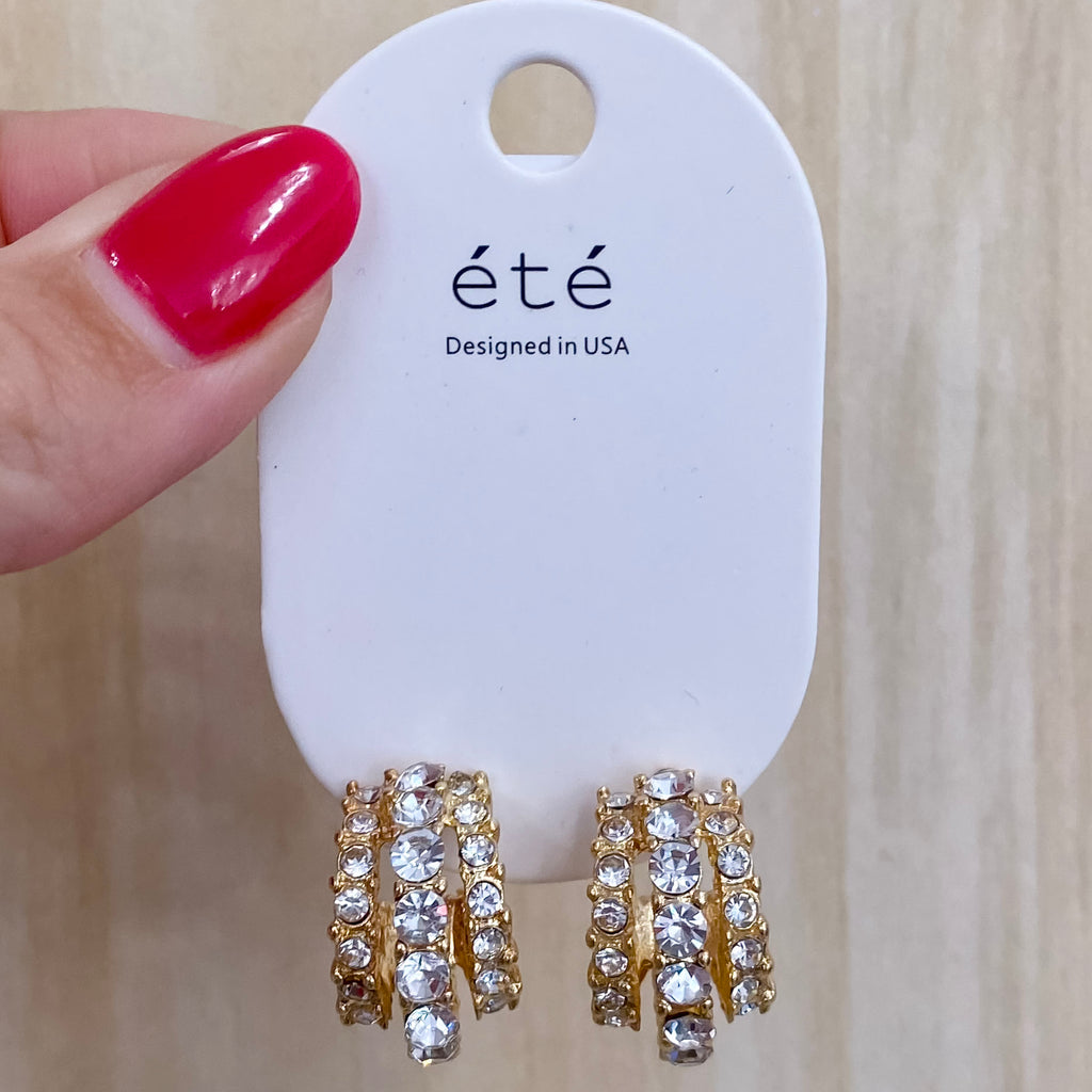 Three Row Rhinestone Hoop Earrings - Lyla's: Clothing, Decor & More - Plano Boutique
