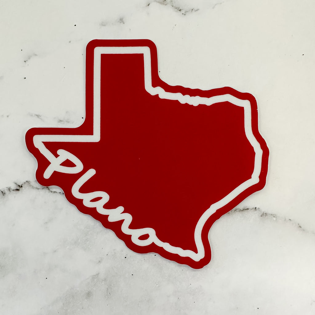 Texas Shaped Plano Sticker - Lyla's: Clothing, Decor & More - Plano Boutique