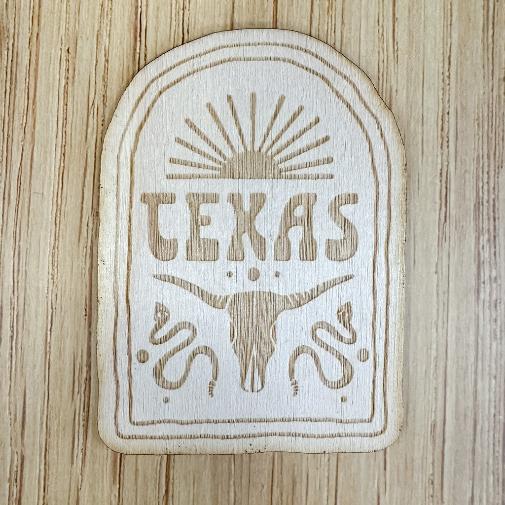 Texas Print Wood Sticker - Lyla's: Clothing, Decor & More - Plano Boutique