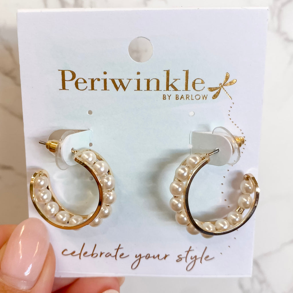 Gold Hoops with Pearl Earrings - Lyla's: Clothing, Decor & More - Plano Boutique
