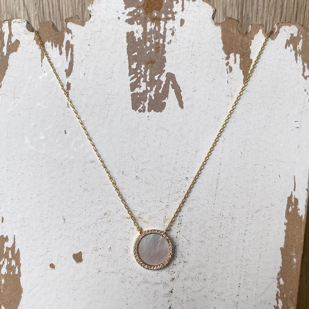 Round Pave Shell Necklace - Lyla's: Clothing, Decor & More - Plano Boutique