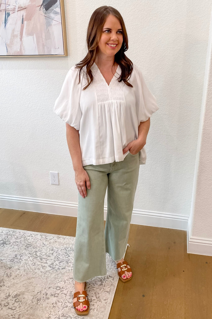 Olivia Desert Sage High Rise Crop Wide Leg by Vervet - Lyla's: Clothing, Decor & More - Plano Boutique