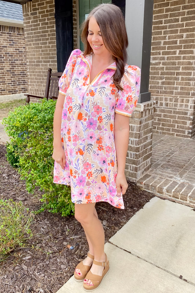 Found My Way Coral and Peach Floral Print Dress - Lyla's: Clothing, Decor & More - Plano Boutique