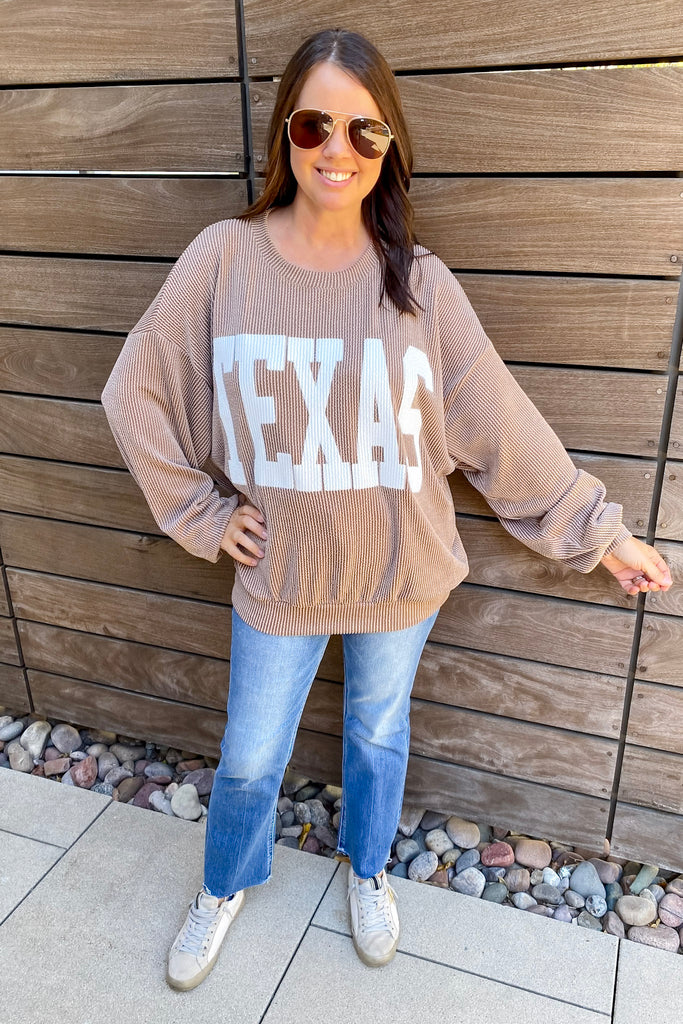 Texas Corduroy Graphic Mocha Sweater - Lyla's: Clothing, Decor & More - Plano Boutique