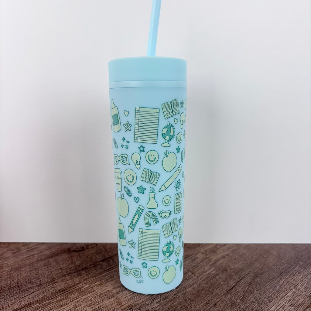 Classroom Icons Acrylic Sky Blue Tumbler - Lyla's: Clothing, Decor & More - Plano Boutique