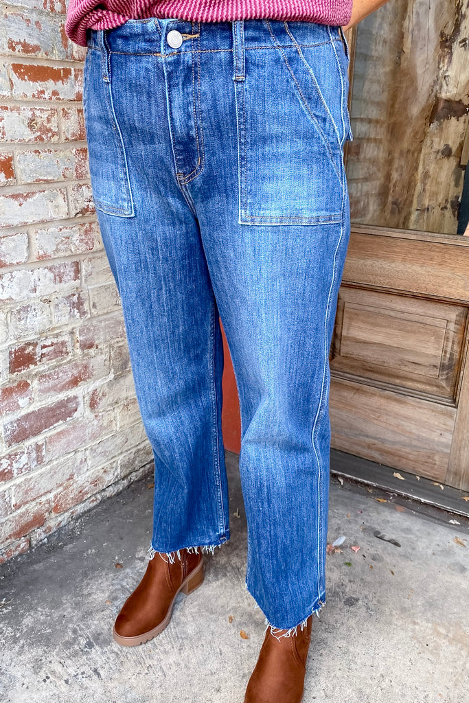 Superb High Rise Crop Utility Straight Denim Jeans by Lovervet - Lyla's: Clothing, Decor & More - Plano Boutique