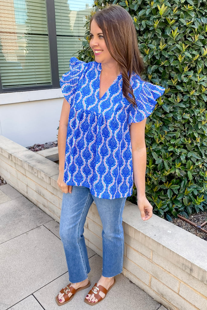 Bold Blues Print Babydoll Top - Lyla's: Clothing, Decor & More - Plano Boutique