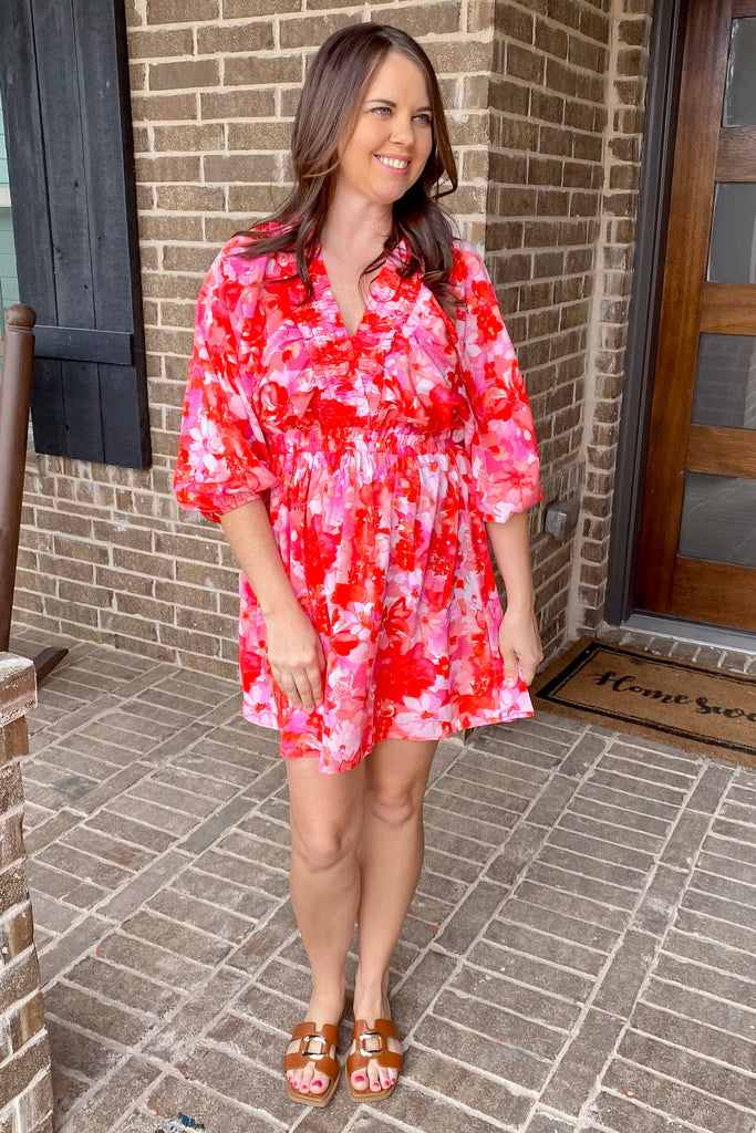 Smock It Out Floral Print Red and Pink Dress - Lyla's: Clothing, Decor & More - Plano Boutique