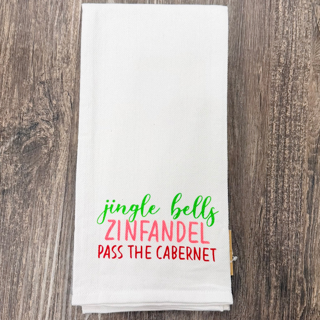 Jingle Bells Zinfandel Pass the Cabernet Hand Towel - Lyla's: Clothing, Decor & More - Plano Boutique