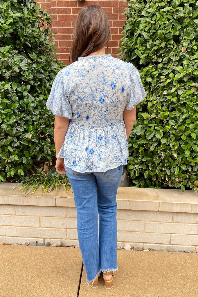 Follow The Charm Blue Print Top - Lyla's: Clothing, Decor & More - Plano Boutique