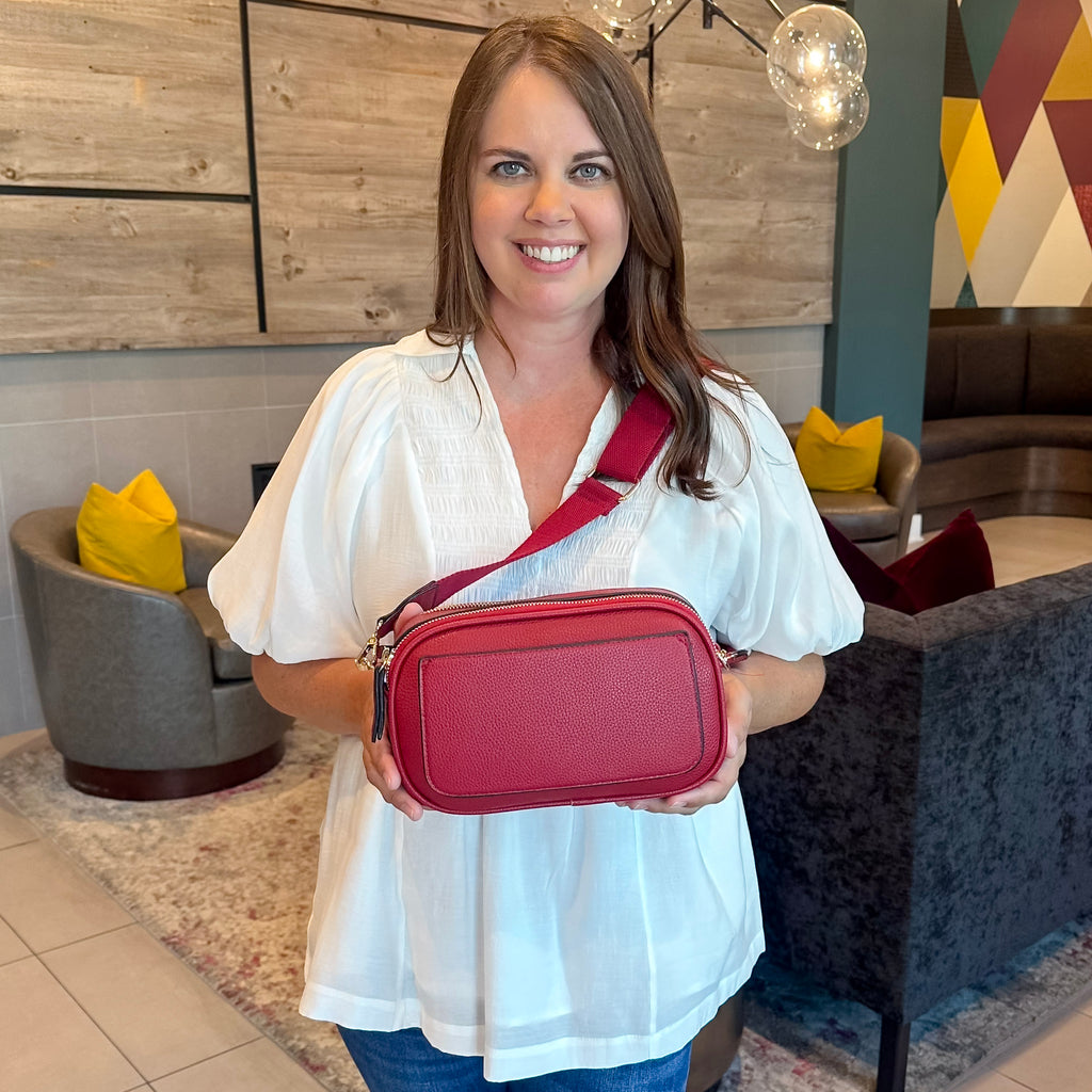 Jen & Co Sky Dual Zip Crossbody w/ Slip Pocket - Dark Red - Lyla's: Clothing, Decor & More - Plano Boutique