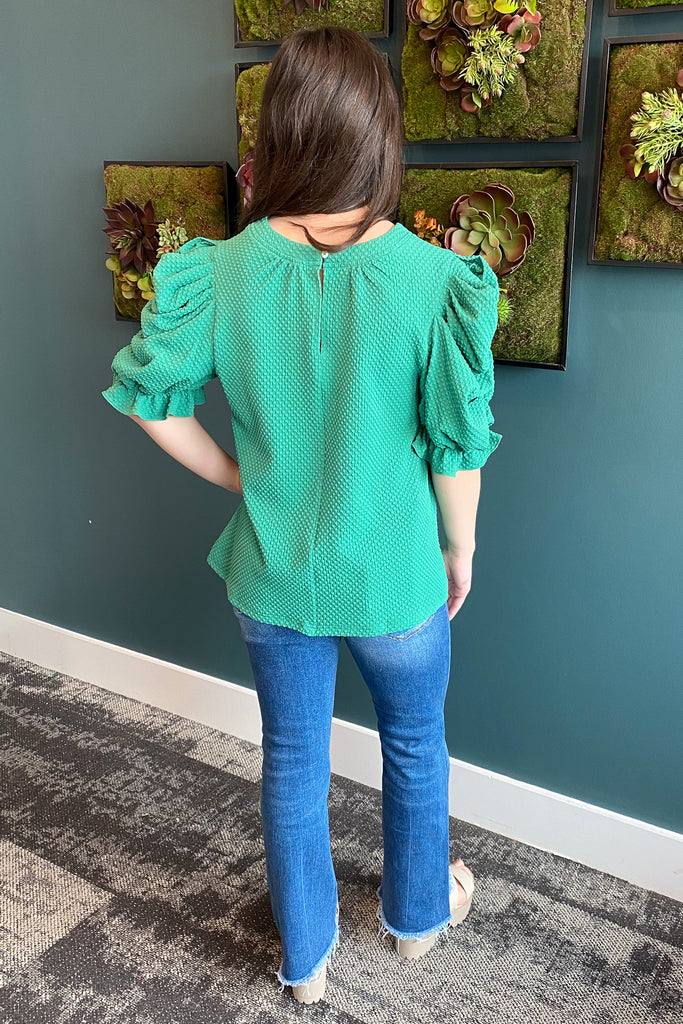 Lovely Green Pleated Puff Sleeve Top - Lyla's: Clothing, Decor & More - Plano Boutique