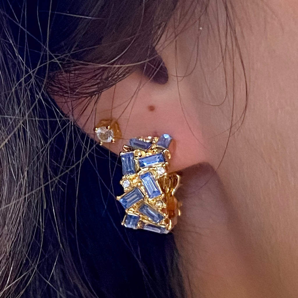 Blue Crystal Gold Hoop Earrings - Lyla's: Clothing, Decor & More - Plano Boutique