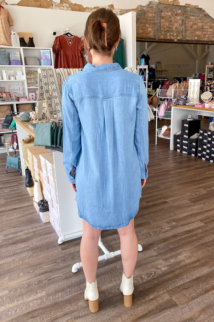Chambray Collared Longsleeve Dress - Lyla's: Clothing, Decor & More - Plano Boutique