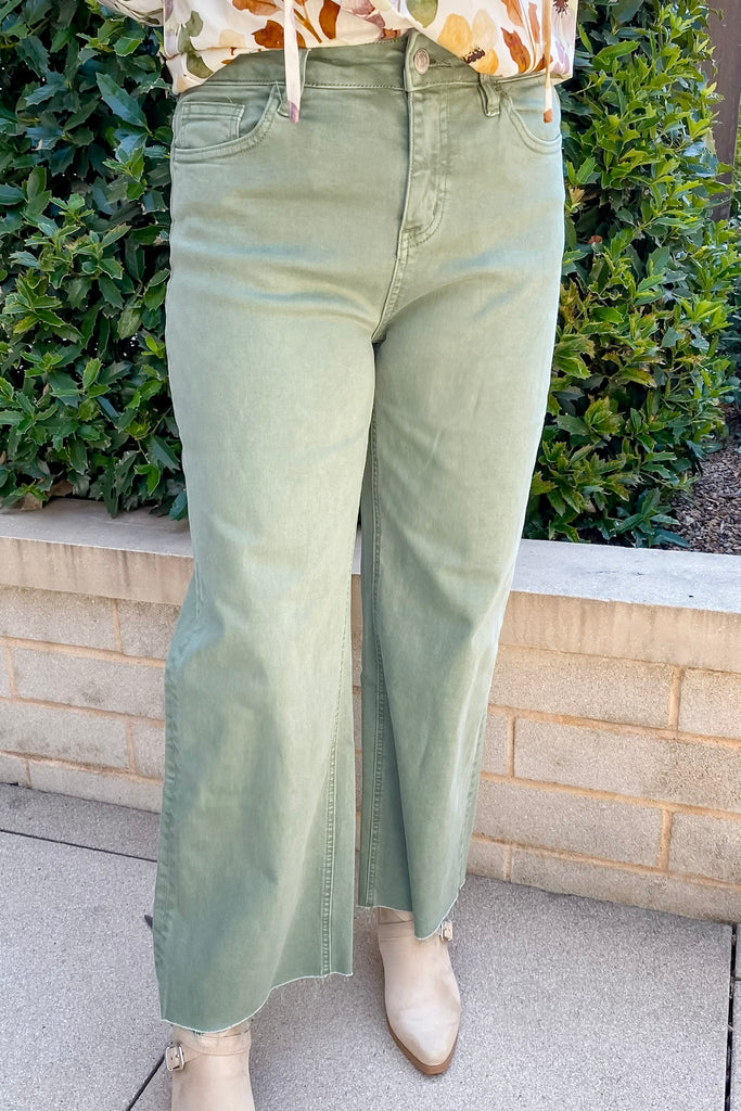 Sacremento Olive High Rise Wide Leg Cropped Denim by Mica - Lyla's: Clothing, Decor & More - Plano Boutique