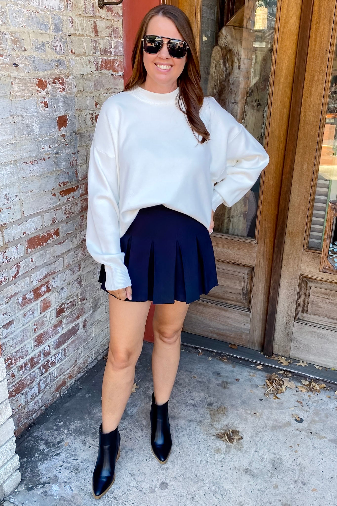 Turtleneck Black And White Mini Skirt Outfit Starry Nights Black