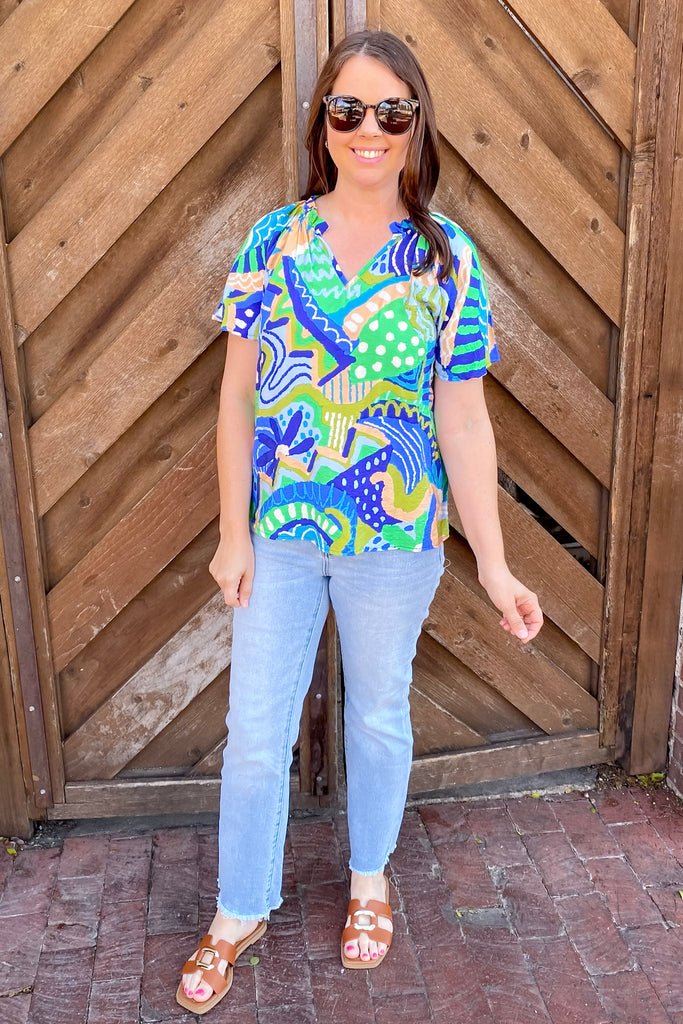 Destined For You Blue Print Top - Lyla's: Clothing, Decor & More - Plano Boutique