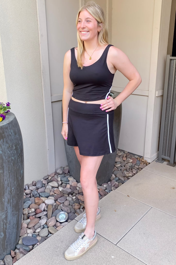 Athleisure Recycled Butter Piping Black and White Tank - Lyla's: Clothing, Decor & More - Plano Boutique