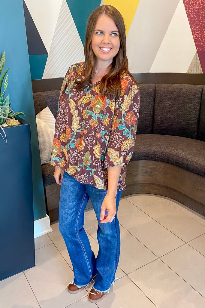Can You Go Floral Print Brown Top - Lyla's: Clothing, Decor & More - Plano Boutique