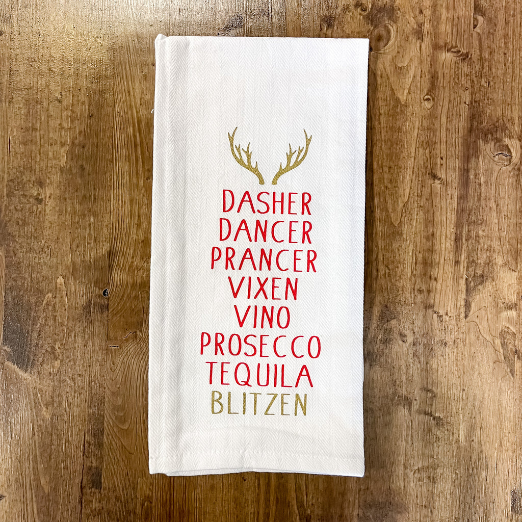 Blitzen Christmas Tea Towel - Lyla's: Clothing, Decor & More - Plano Boutique