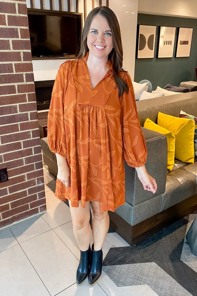 Autumn Spice Textured Rust Dress - Lyla's: Clothing, Decor & More - Plano Boutique