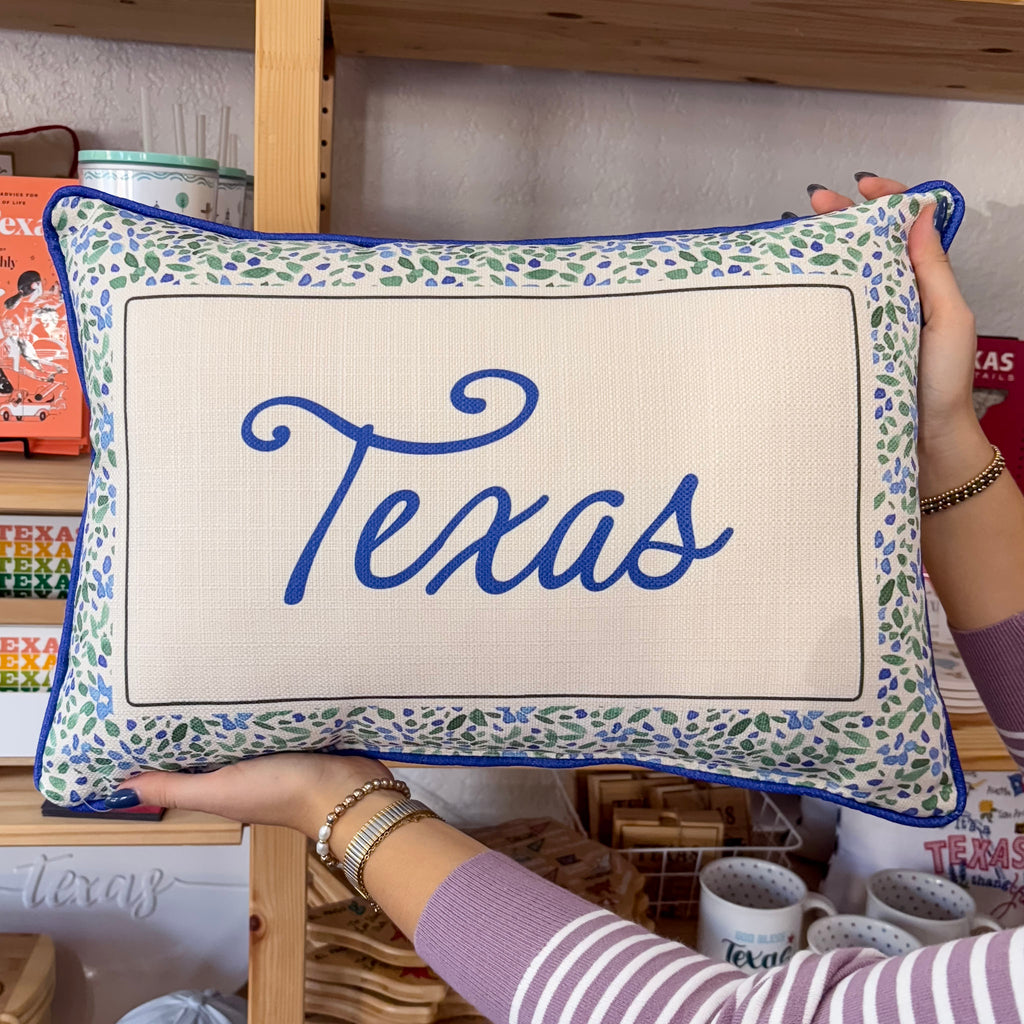 Texas Floral Blue and Green Pillow - Lyla's: Clothing, Decor & More - Plano Boutique