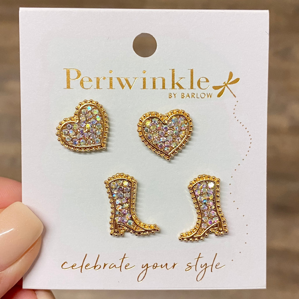 Gold Hearts and Boots duo Earrings - Lyla's: Clothing, Decor & More - Plano Boutique