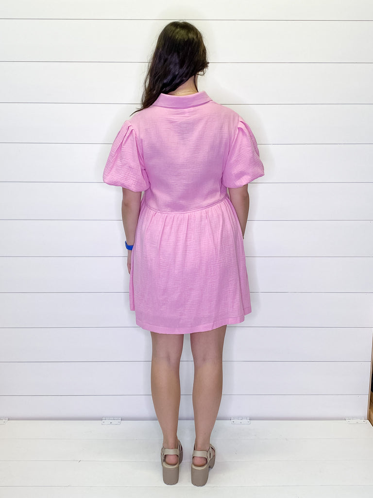 Cool Pink Button Down Collar Dress - Lyla's: Clothing, Decor & More - Plano Boutique