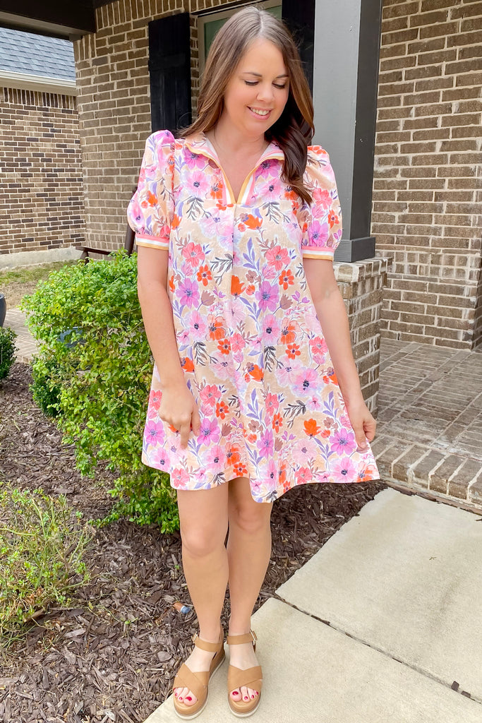 Found My Way Coral and Peach Floral Print Dress - Lyla's: Clothing, Decor & More - Plano Boutique